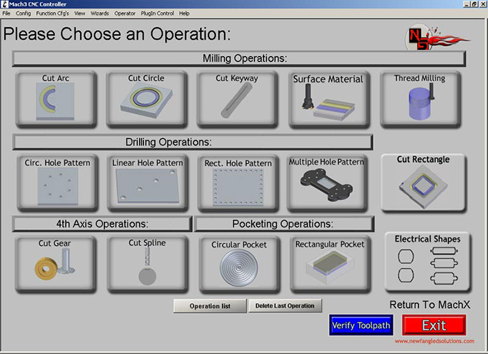 Operation Selection Screen Mach3 Add-ons